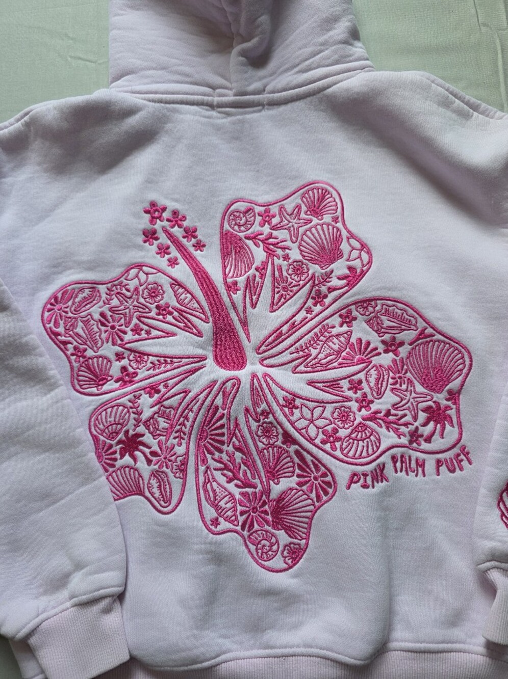 Pink Palm Puff Hibiscus Hoodie XXS